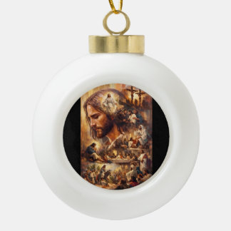 Jesus Christ Art T-Shirt | Inspirational Christian Ceramic Ball Christmas Ornament