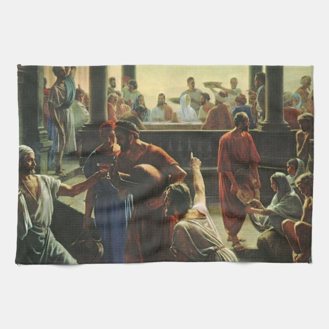 Jesus Christ at Wedding of Cana, Water into Wine Tea Towel (Horizontal)