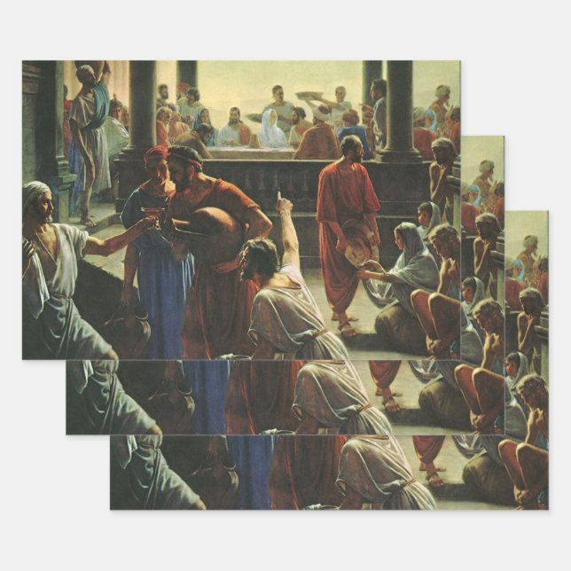 Jesus Christ at Wedding of Cana, Water into Wine Wrapping Paper Sheet (Set)
