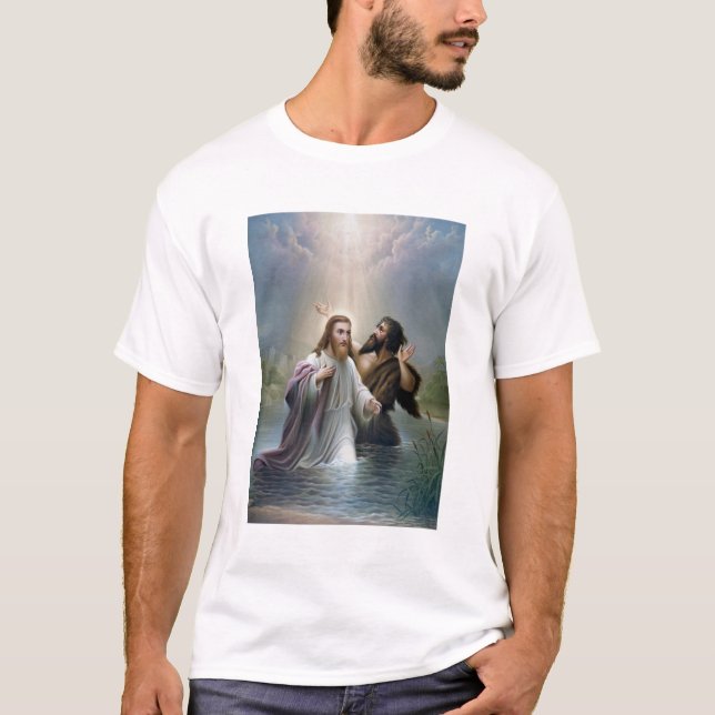Jesus Christ Baptism by John the Baptist T-Shirt (Front)