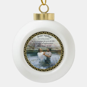 Jesus Christ Baptism image two Ceramic Ball Christmas Ornament