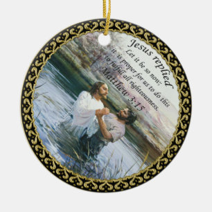 Jesus Christ Baptism image two Ceramic Tree Decoration