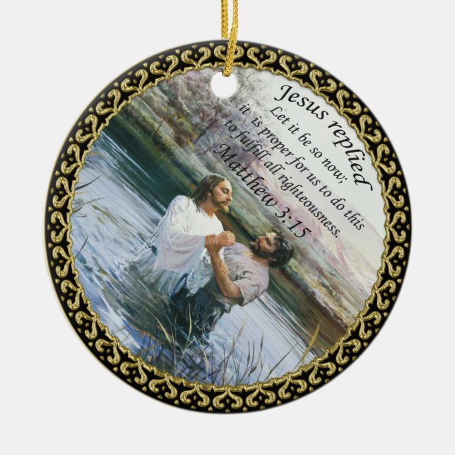 Jesus Christ Baptism image two Ceramic Tree Decoration (Front)