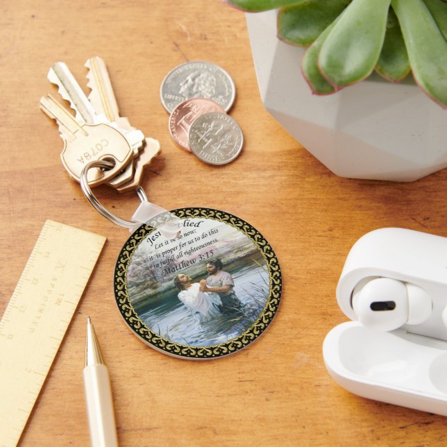 Jesus Christ Baptism image two Key Ring (Desk)