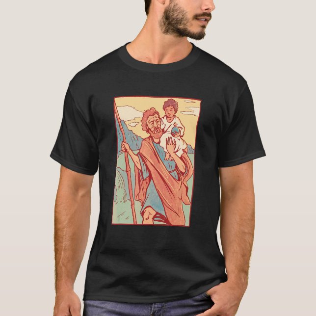 Jesus Christ Bible Saint Christopher T-Shirt (Front)