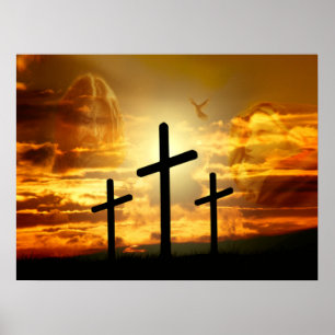 Jesus Christ Blessed Virgin Mary Dove Calvery Poster
