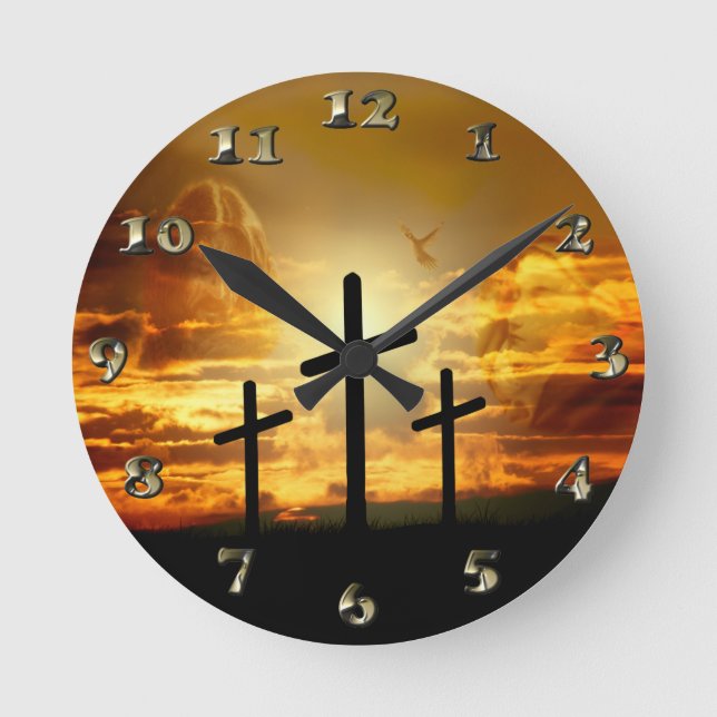 Jesus Christ Blessed Virgin Mary Dove Calvery Round Clock (Front)