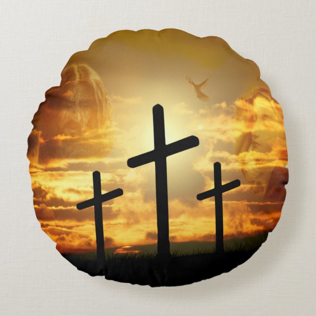 Jesus Christ Blessed Virgin Mary Dove Calvery Round Cushion (Front)