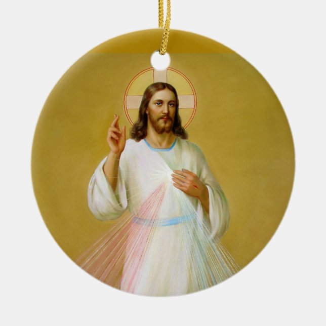 Jesus Christ blessing Ceramic Tree Decoration (Front)
