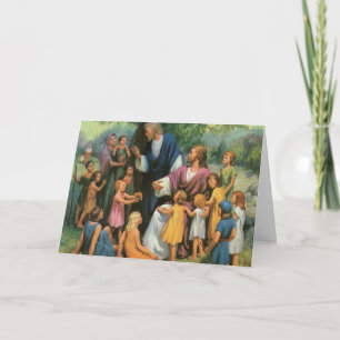 Jesus Christ Blessing Children, Vintage Religion Card