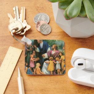 Jesus Christ Blessing Children, Vintage Religion Key Ring