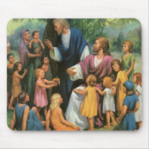 Jesus Christ Blessing Children, Vintage Religion Mouse Mat