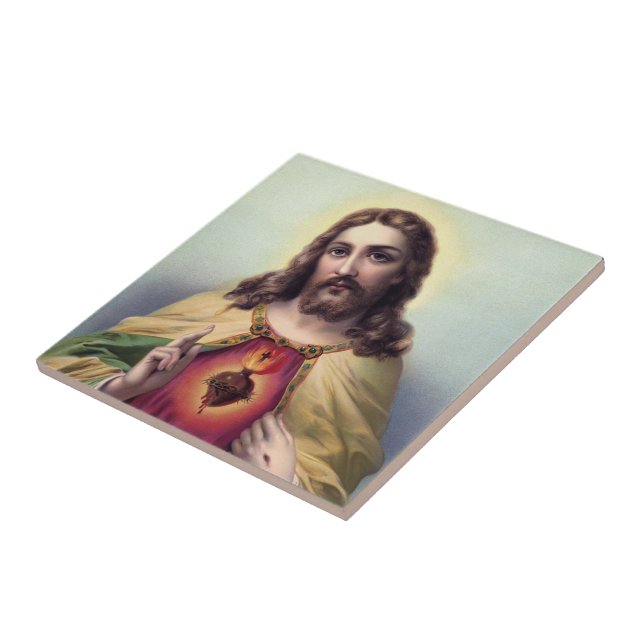 Jesus Christ Blessing Sacred Heart of Jesus Tile (Side)