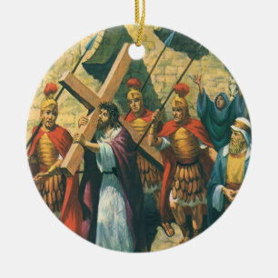 Jesus Christ Carrying the Cross to his Crucifixion Ceramic Tree Decoration