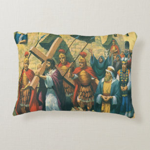 Jesus Christ Carrying the Cross to his Crucifixion Decorative Cushion