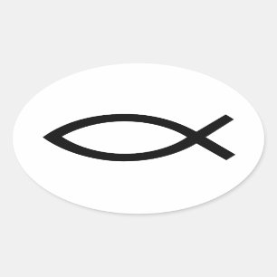 Jesus Christ, Christian fish symbol Oval Sticker
