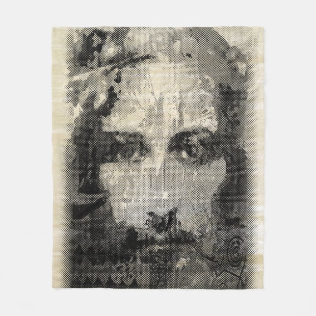 Jesus Christ Collage halftone black + your ideas Fleece Blanket (Front)