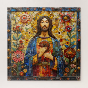 Jesus Christ Colourful Mosaic Jigsaw Puzzle
