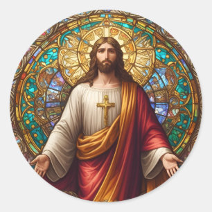 Jesus Christ Colourful Stained Glass Classic Round Sticker