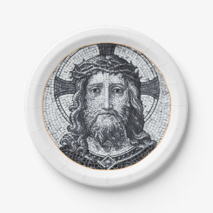 Jesus Christ & Compassion Art vintage Mosaic party Paper Plate