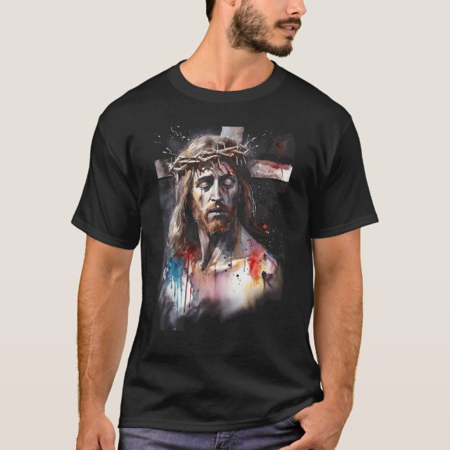 Jesus Christ Cross Watercolor Christian Graphic Te T-Shirt (Front)