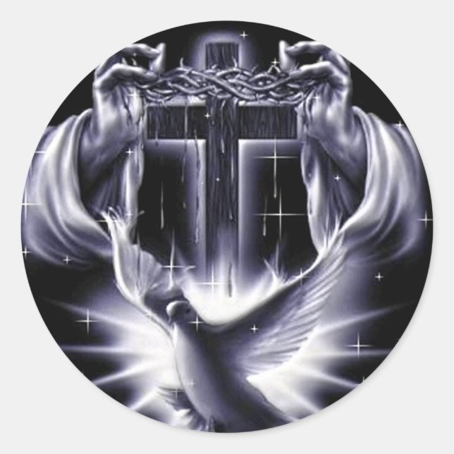 Jesus Christ Crown of Thorns and Dove Classic Round Sticker (Front)