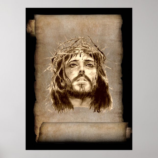 Jesus Christ Crown of Thorns on Scroll Poster (Front)