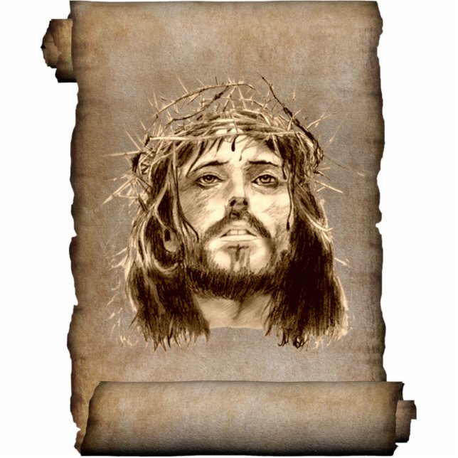 Jesus Christ Crown of Thorns on Scroll Standing Photo Sculpture (Front)