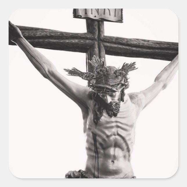 JESUS CHRIST CRUCIFIED ON THE CROSS SQUARE STICKER (Front)