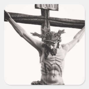JESUS CHRIST CRUCIFIED ON THE CROSS SQUARE STICKER