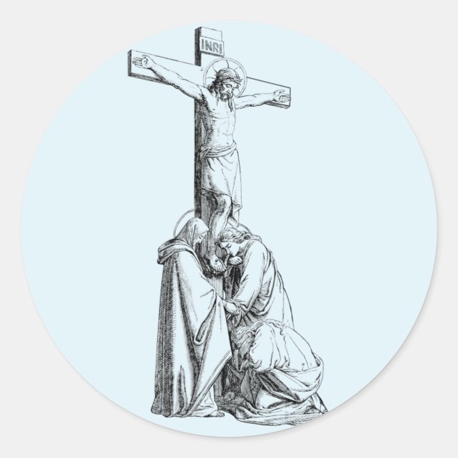  Jesus Christ Crucifixion cross Illustration art Classic Round Sticker (Front)