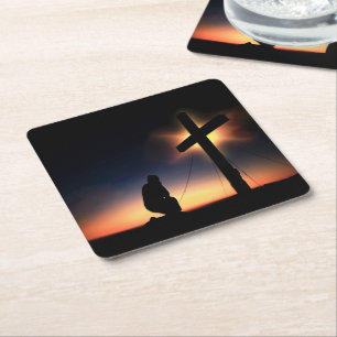 Jesus Christ Crucifixion Cross Square Paper Coaster
