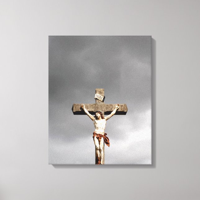 Jesus Christ crucifixion sculpture Canvas Print (Front)