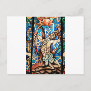 Jesus Christ crucifixion stained-glass window Postcard