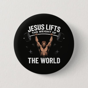Jesus Christ Deadlifting 6 Cm Round Badge