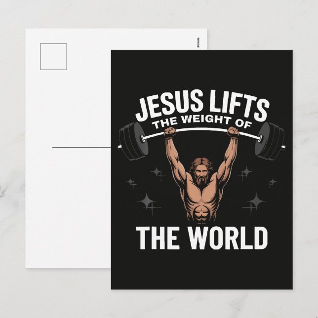Jesus Christ Deadlifting Holiday Postcard (Front/Back)