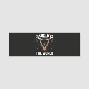 Jesus Christ Deadlifting Name Tag