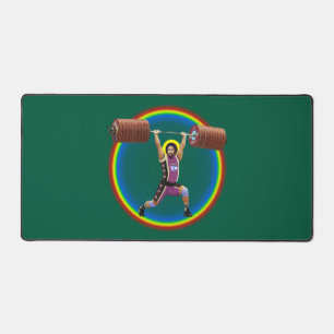 Jesus Christ doing the Clean and Jerk Desk Mat