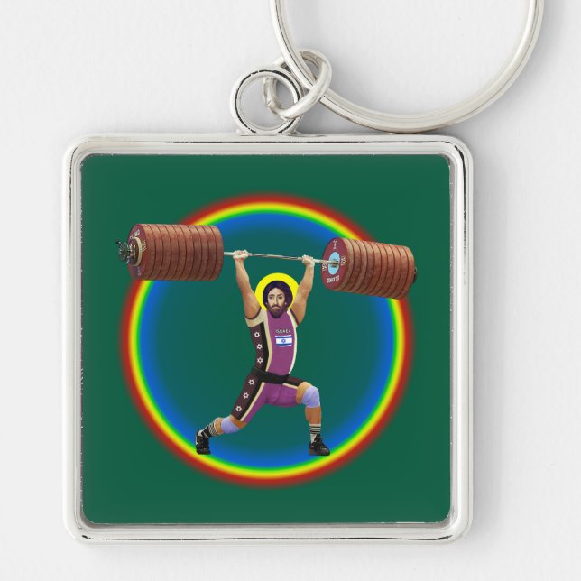 Jesus Christ doing the Clean and Jerk Key Ring (Front)