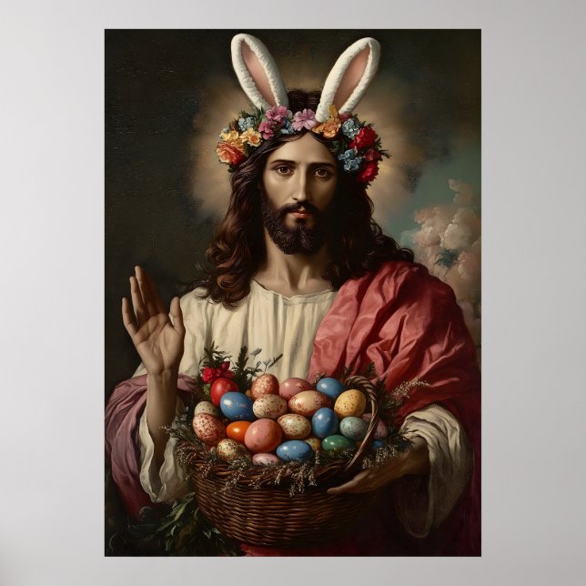 Jesus Christ Easter Portrait Meme Painting Poster (Front)