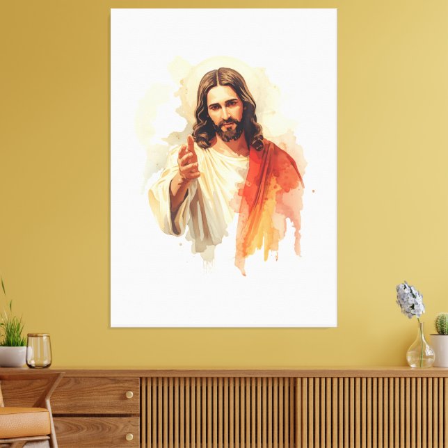 Jesus christ Extending Hands Water color painting Canvas Print (Insitu(LivingRoom))