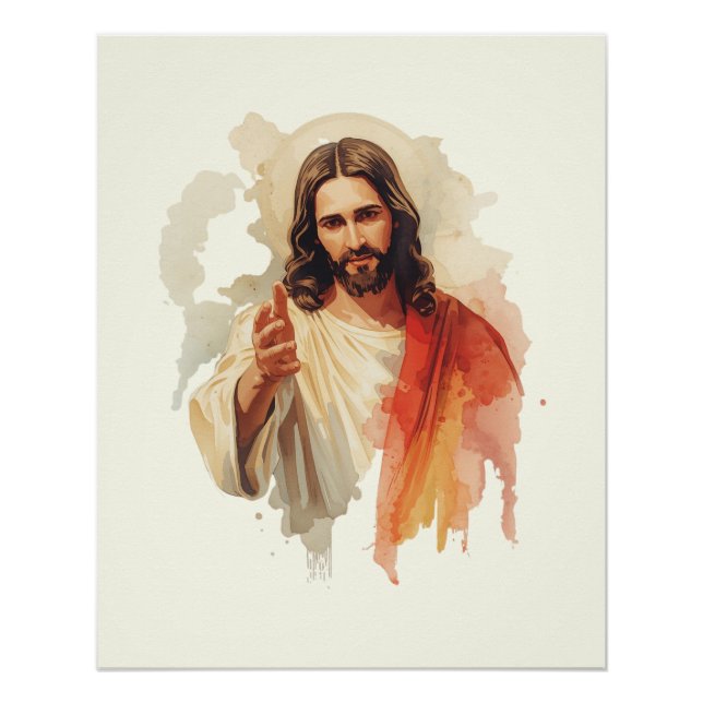 Jesus christ Extending Hands Water color painting Poster (Front)