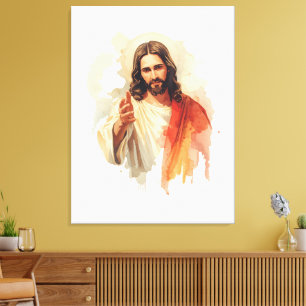 Jesus christ Extending Hands Water colour painting Canvas Print