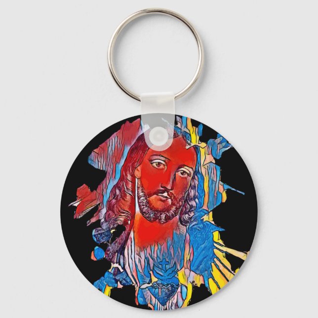 Jesus Christ Face sacred heart Abstract art Key Ring (Front)