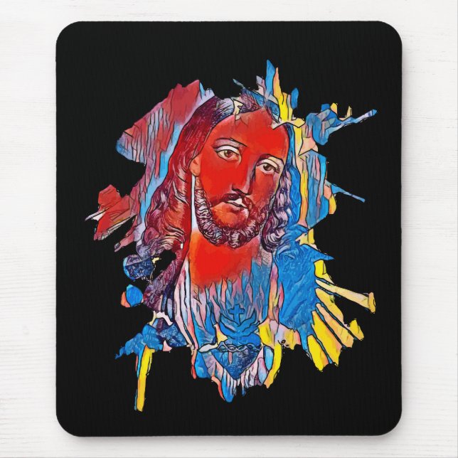 Jesus Christ Face sacred heart Abstract art Mouse Mat (Front)