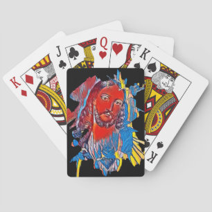 Jesus Christ Face sacred heart Abstract art Playing Cards