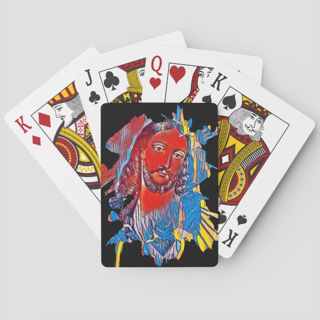 Jesus Christ Face sacred heart Abstract art Playing Cards (Back)