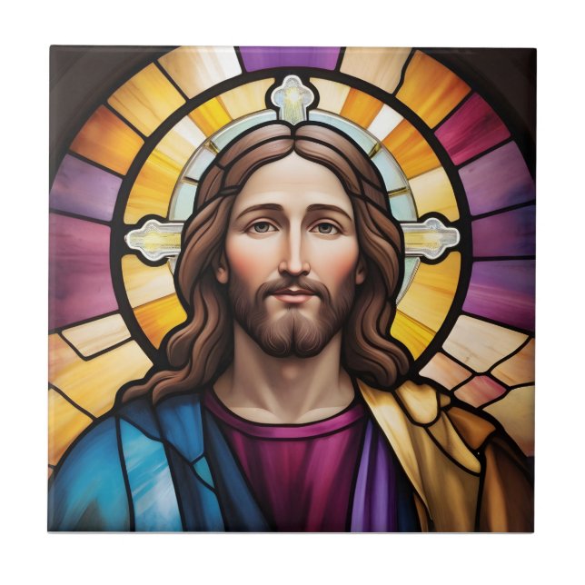 Jesus Christ Faux Stained Glass Tile (Front)