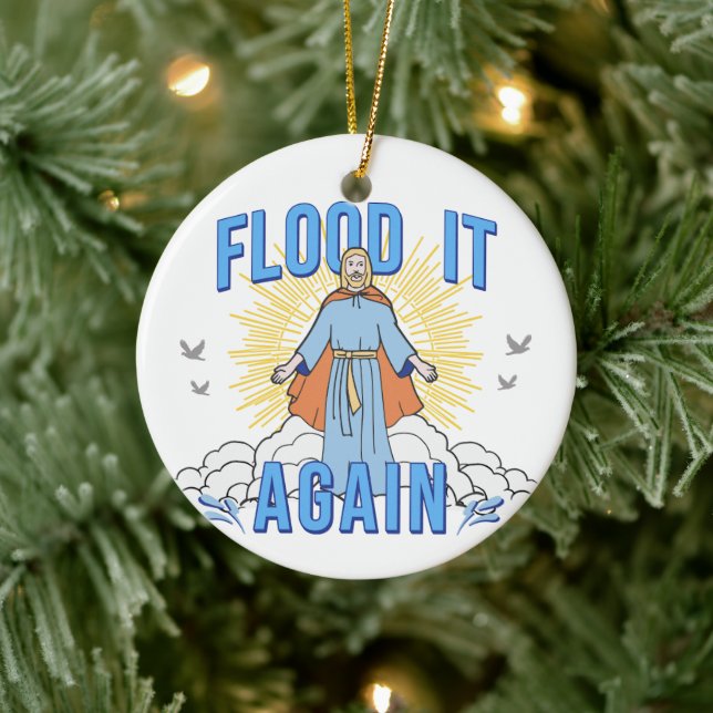 Jesus Christ Funny Flood It Again Christmas Ceramic Tree Decoration (Tree)