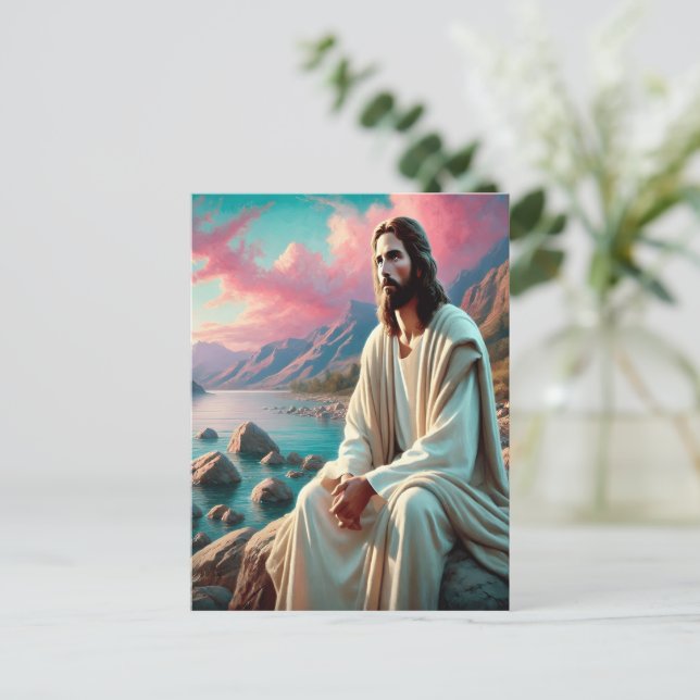 Jesus Christ Gazing Towards Heavenly Horizon Postcard (Standing Front)